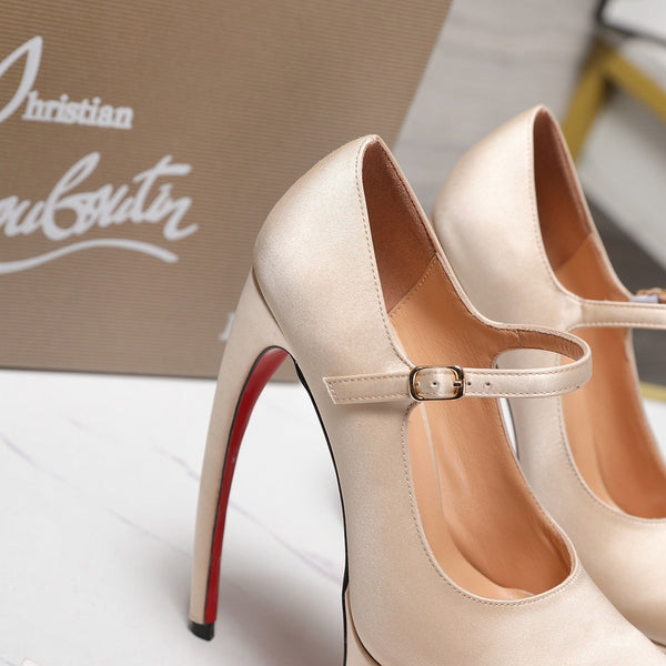 CL Matières Fécales Platform Pumps 15cm Light Beige Satin 637887