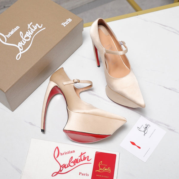 CL Matières Fécales Platform Pumps 15cm Light Beige Satin 637887