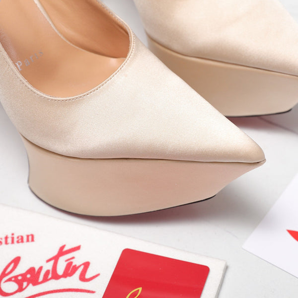 CL Matières Fécales Platform Pumps 15cm Light Beige Satin 637887