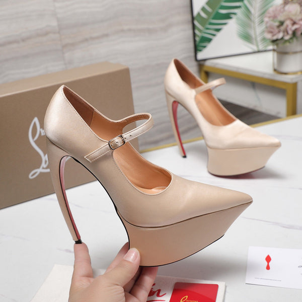 CL Matières Fécales Platform Pumps 15cm Light Beige Satin 637887