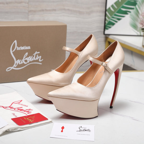 CL Matières Fécales Platform Pumps 15cm Light Beige Satin 637887