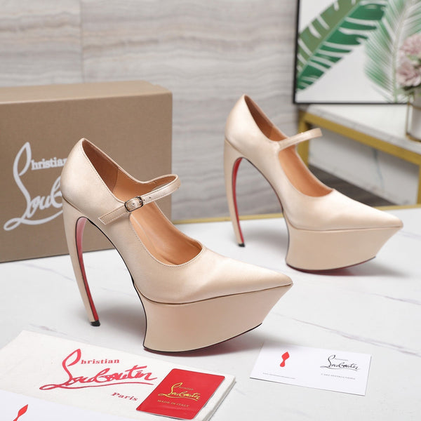 CL Matières Fécales Platform Pumps 15cm Light Beige Satin 637887