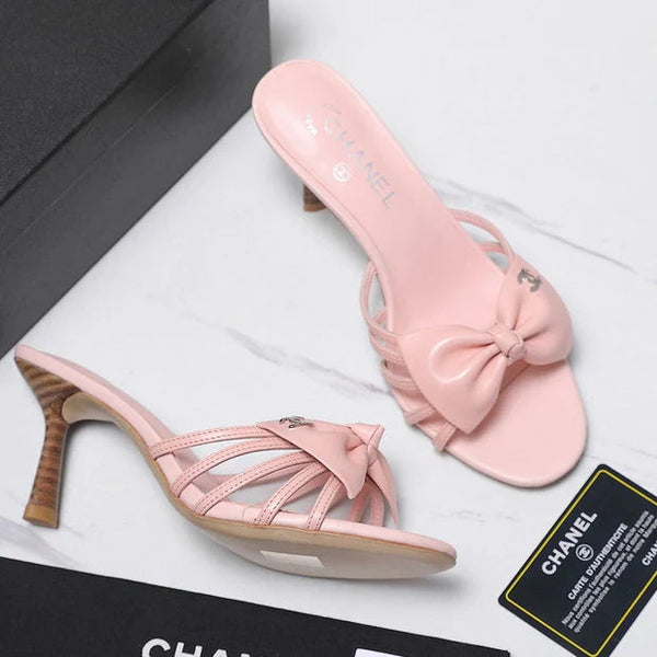 CC 2026 High-heeled Sandals With Delicate Bow 80mm Pink Cowhide 758429