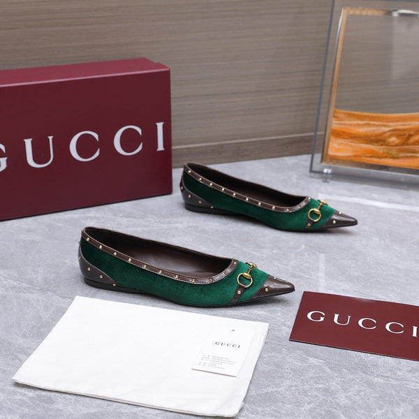 GG Savoy Ballerina Teal Green Brown Velvet Leather 864285