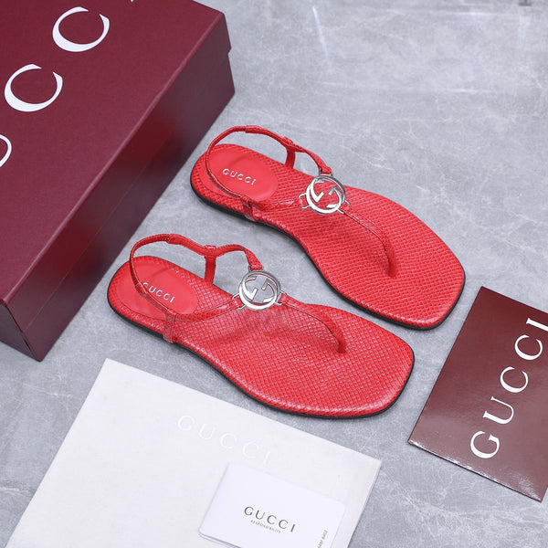 GG Thong Sandal With Interlocking G Red Snakeskin 864291