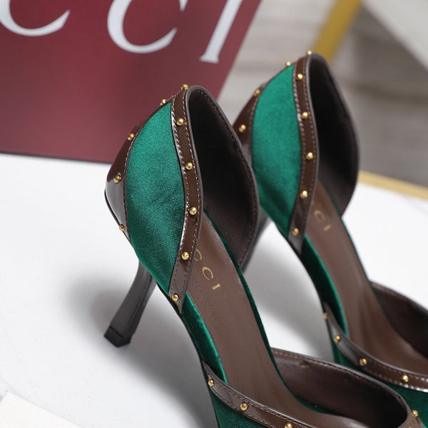 GG 26s Savoy Pumps Brown Green Lambskin Velvet 961242