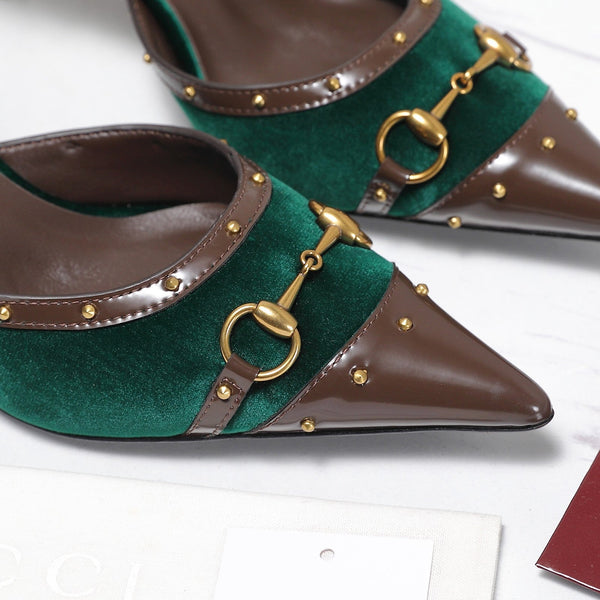 GG 26s Savoy Pumps Brown Green Lambskin Velvet 961242