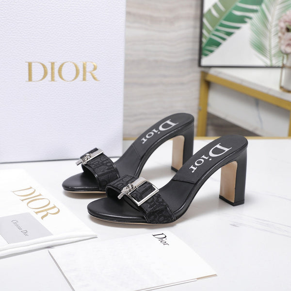 CD 26s D-Idole Mules 8.5cm Black Jacquard Calfskin 961312