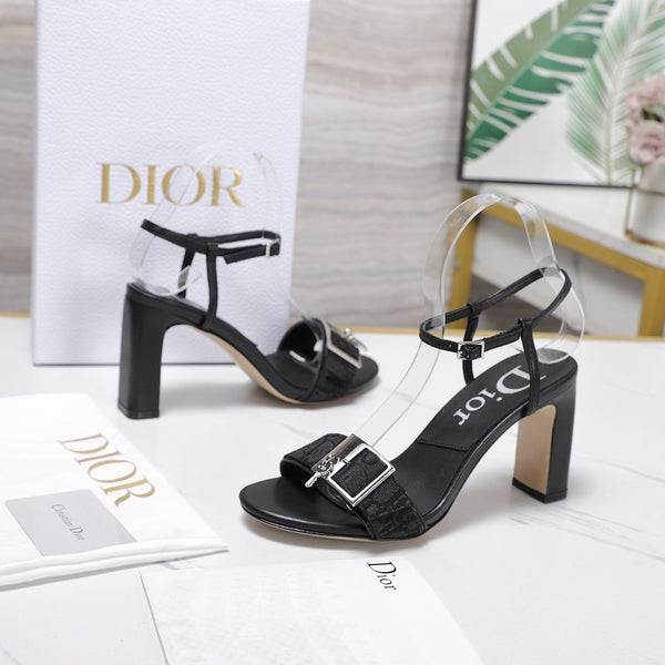 CD 26s D-Idole Heeled Sandals 8.5cm Black Jacquard Calfskin 961315