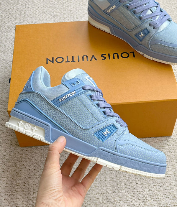 LV TRAINER SHOES SAPPHIRE BLUE GRAINED CALFSKIN