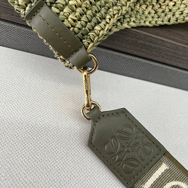 Loew Ibiza Mini Slit Raffia Tote Bag 30cm Olive Raffia Leather