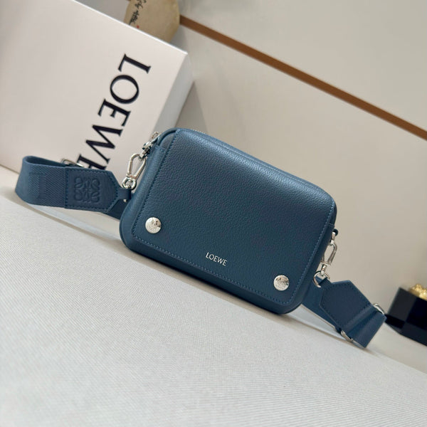 Loewe 2025 Small Pebble Messenger Bag Indigo Blue Grained Calfskin 274589