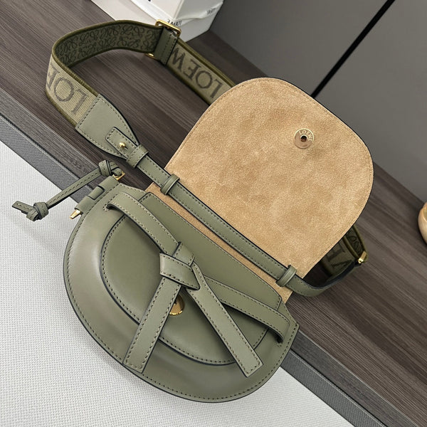 Mini Gate Dual bag in soft calfskin and jacquard Green smooth caflskin