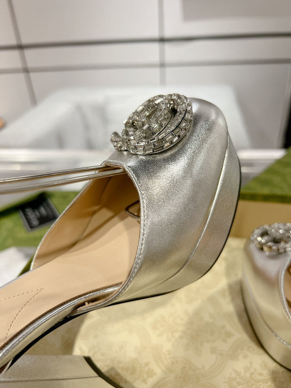 HIGH SANDAL SQUARE HEEL 12 CM IN SILVER CALFSKIN