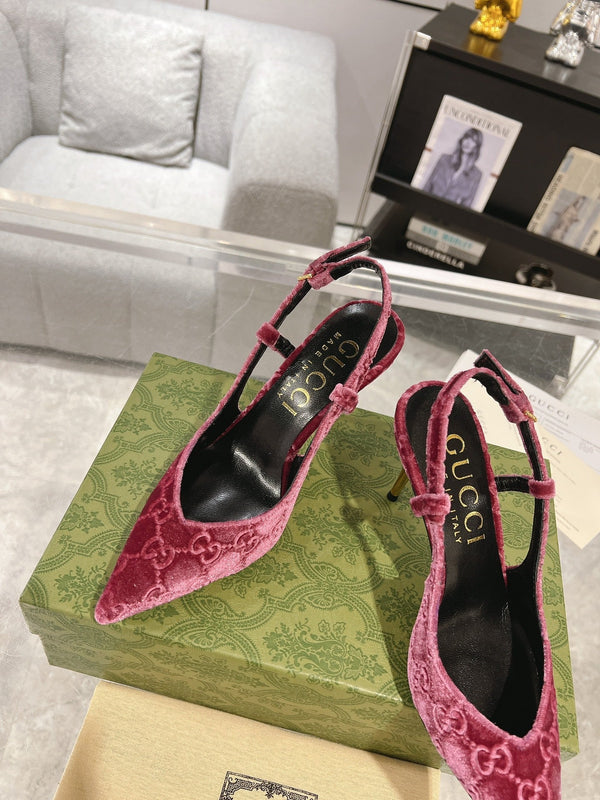 DÉCOLLETÉ CON TACCO ALTO GG SLINGBACK IN VELLUTO MAGENTA