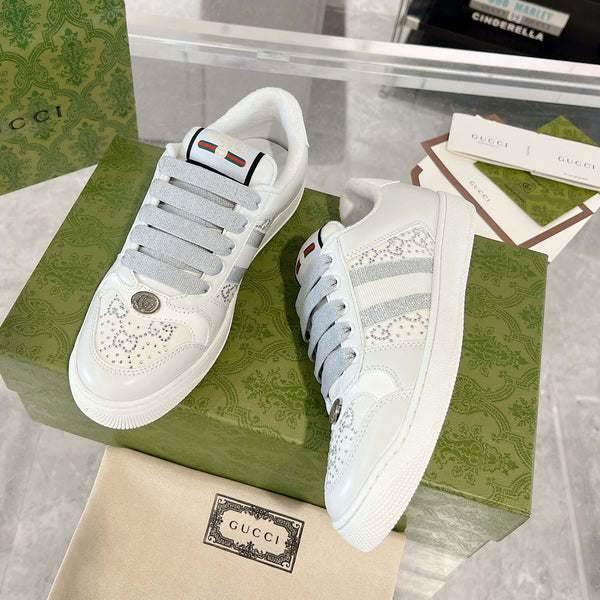 Gucci 2025 Baskets Screener Blanc Gris Cuir Toile 758539