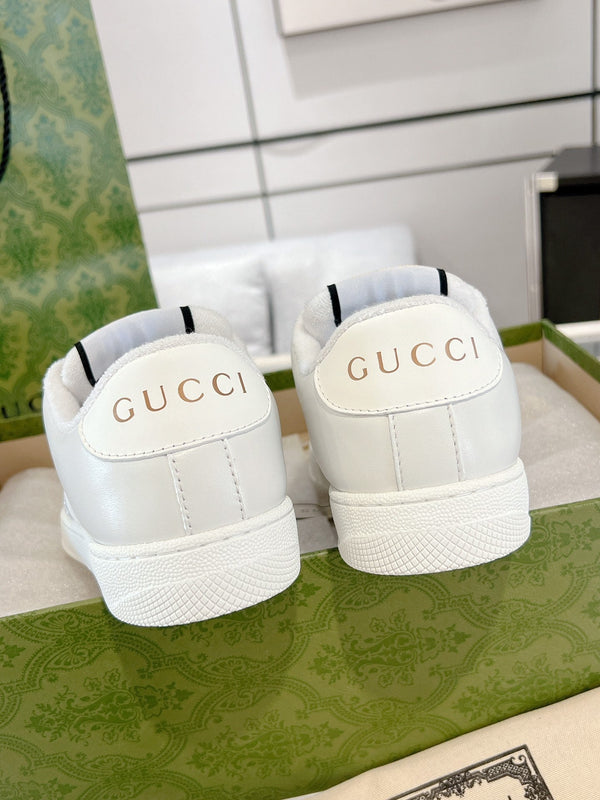Gucci 2025 Baskets Screener Blanc Gris Cuir Toile 758539