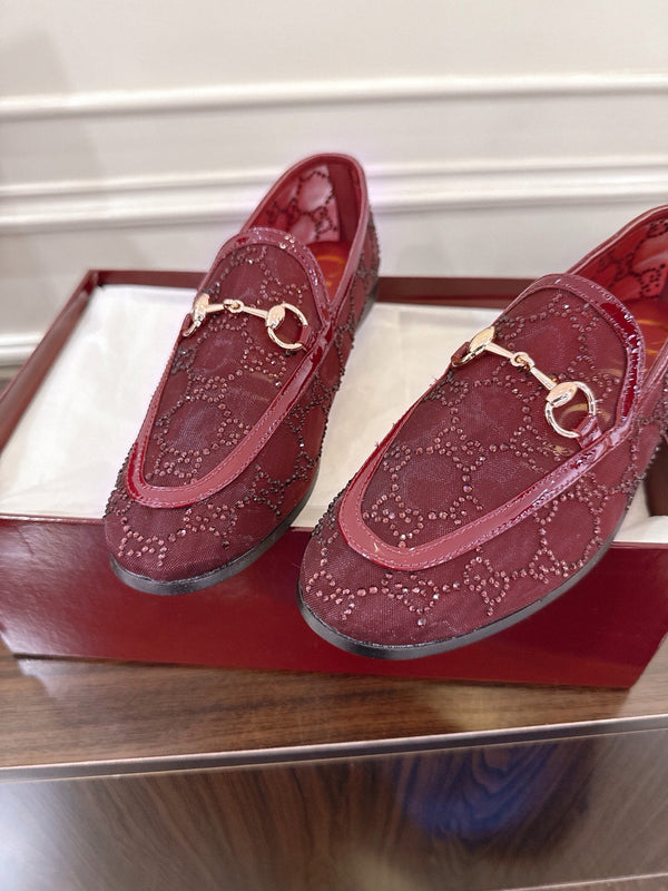 GG Jordaan Loafer Dark Red Mesh With Crystal