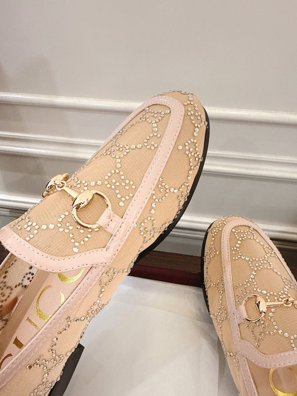 Mocassino GG Jordaan in maglia beige con cristalli