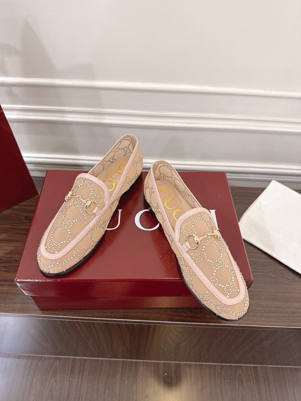 Mocassino GG Jordaan in maglia beige con cristalli