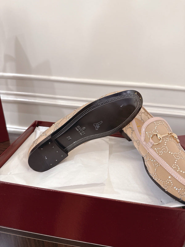Mocassino GG Jordaan in maglia beige con cristalli