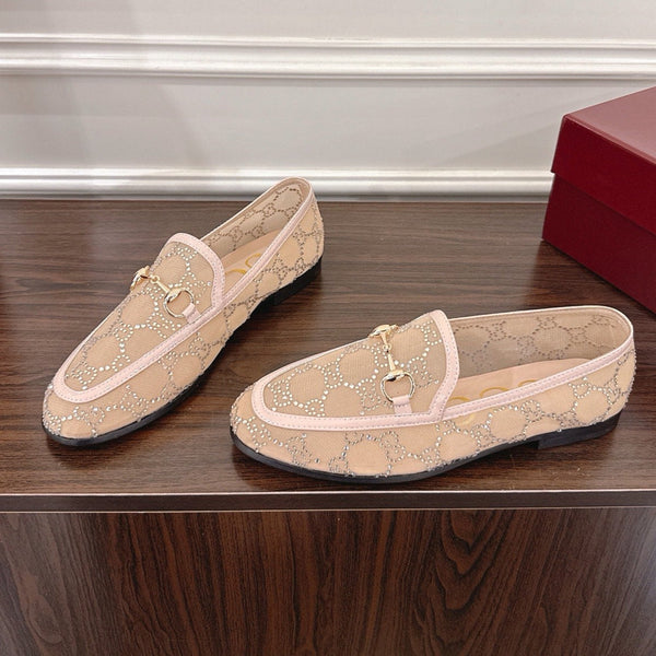 Mocassino GG Jordaan in maglia beige con cristalli