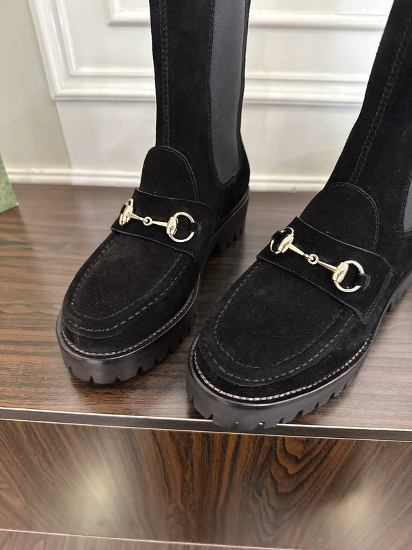 Gucci Horsebit Ankle Boots Black Suede Sheepskin 490528