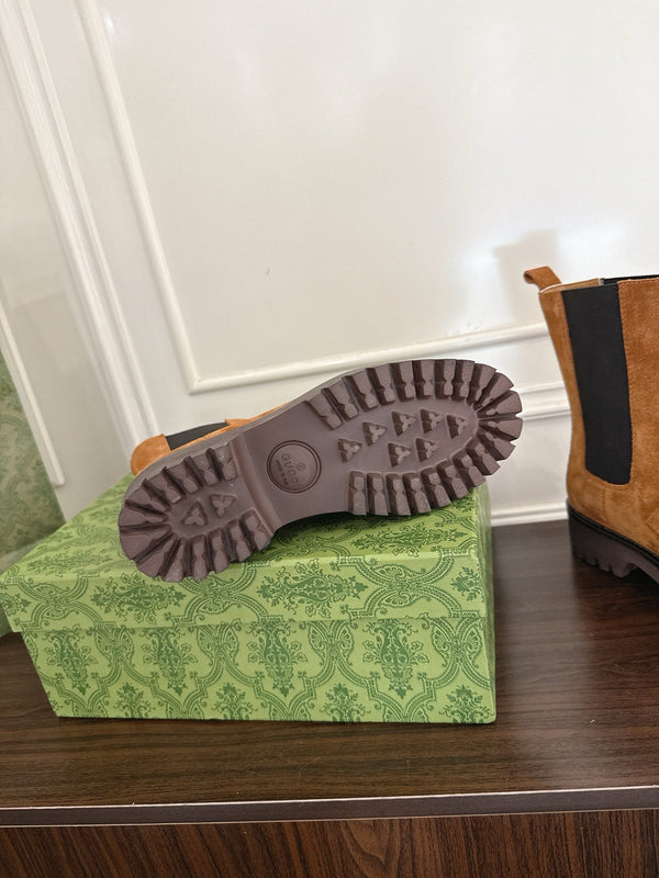 Gucci Horsebit Ankle Boots Brown Black Suede Sheepskin 490529