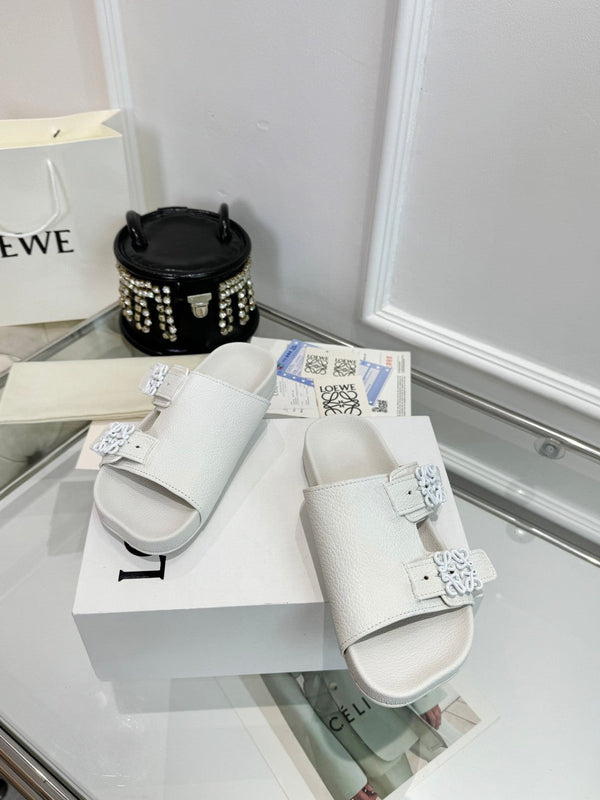 Loewe Ease Leather Slide Bianco Pelle di pecora