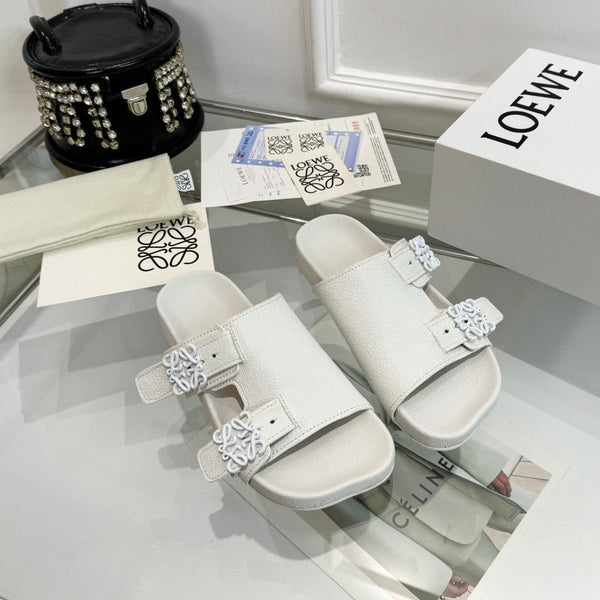 Loewe Ease Leather Slide Bianco Pelle di pecora