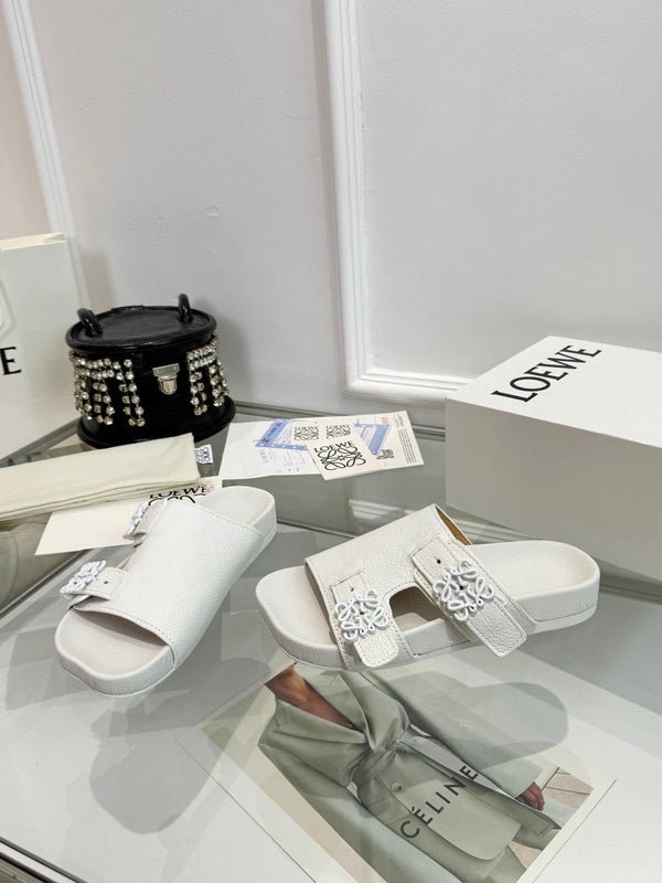 Loewe Ease Leather Slide Bianco Pelle di pecora