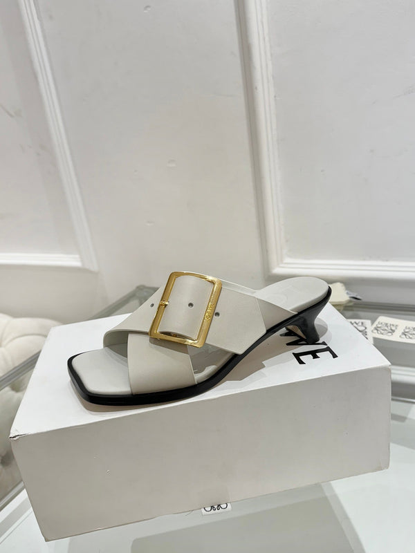 Loew Petal Buckle Sandals Light Grey Leather 881321