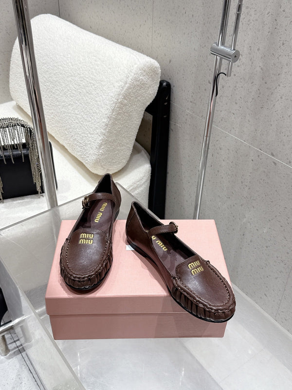 Miumiu 25 Mocassin Mary Jane Marron Chocolat Peau de Vachette 552428