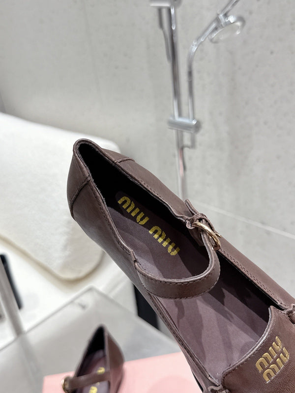 Miumiu 25 Mocassin Mary Jane Marron Chocolat Peau de Vachette 552428