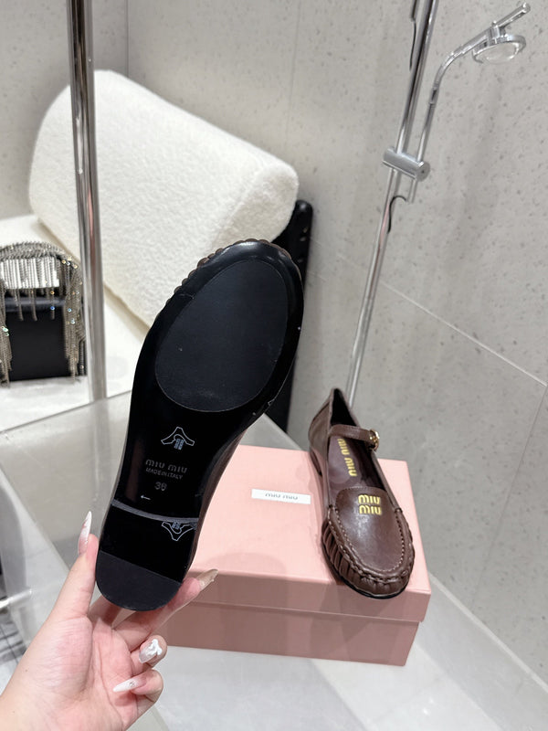 Miumiu 25 Mocassin Mary Jane Marron Chocolat Peau de Vachette 552428