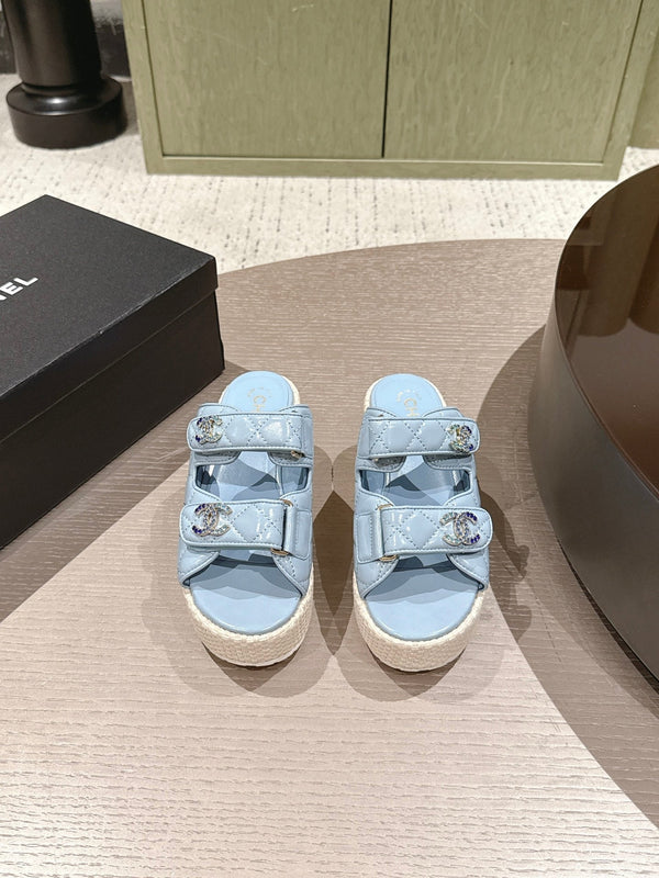 CC 26s Dad Platform Sandal Mule Light Blue Sheepskin 762874