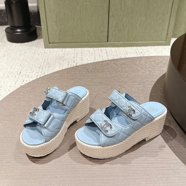 CC 26s Dad Platform Sandal Mule Light Blue Sheepskin 762874
