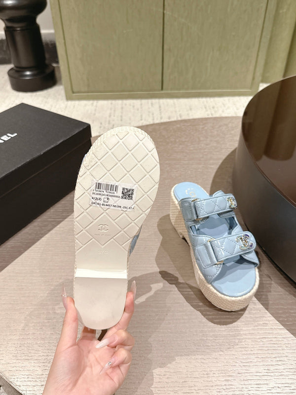 CC 26s Dad Platform Sandal Mule Light Blue Sheepskin 762874