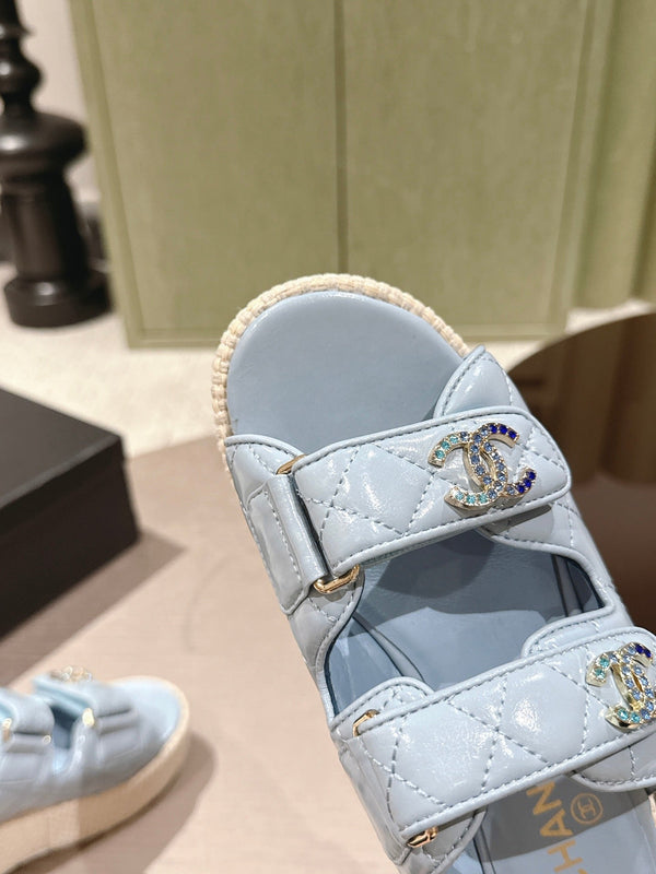 CC 26s Dad Platform Sandal Mule Light Blue Sheepskin 762874
