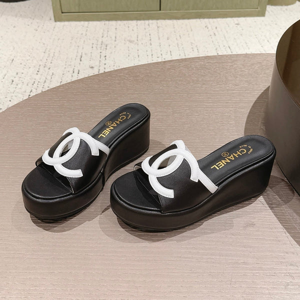 CC 26s Platform Mules Black White Lambskin 916989