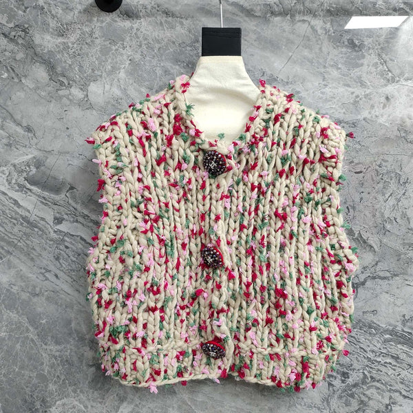 Gilet cardigan Chanel 2025 en cachemire multicolore tricoté à la main 327001