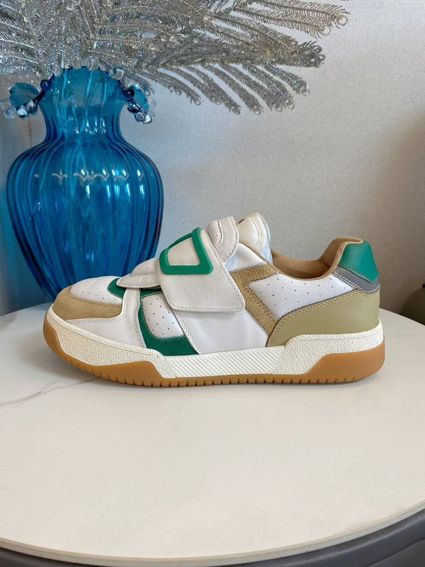 VT 25S Baskets Couple Blanc Beige Vert Cuir de veau Daim 563100