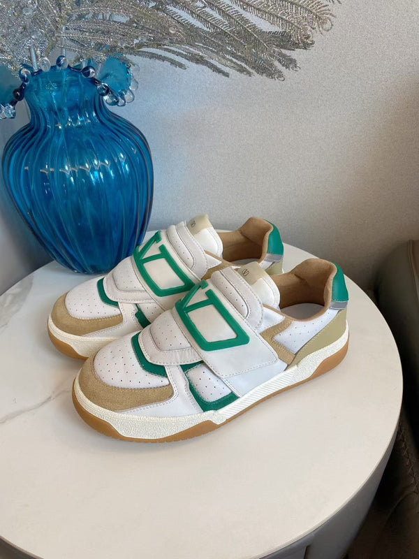 VT 25S Baskets Couple Blanc Beige Vert Cuir de veau Daim 563100