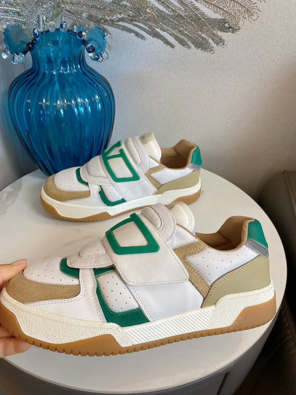VT 25S Baskets Couple Blanc Beige Vert Cuir de veau Daim 563100