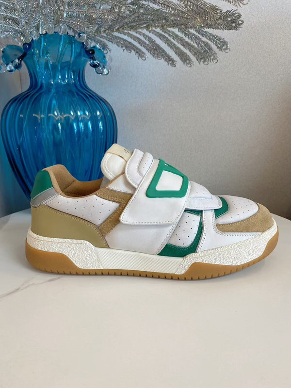 VT 25S Baskets Couple Blanc Beige Vert Cuir de veau Daim 563100