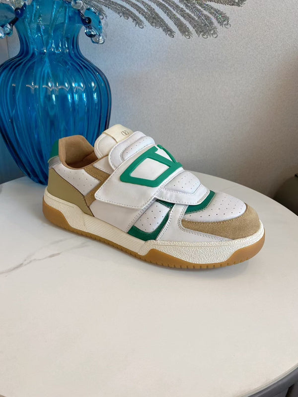 VT 25S Baskets Couple Blanc Beige Vert Cuir de veau Daim 563100