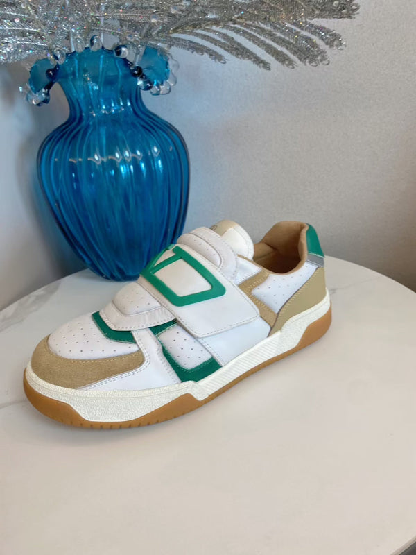 VT 25S Baskets Couple Blanc Beige Vert Cuir de veau Daim 563100