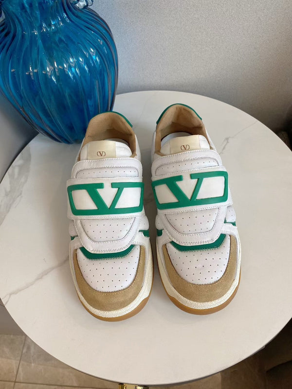 VT 25S Baskets Couple Blanc Beige Vert Cuir de veau Daim 563100