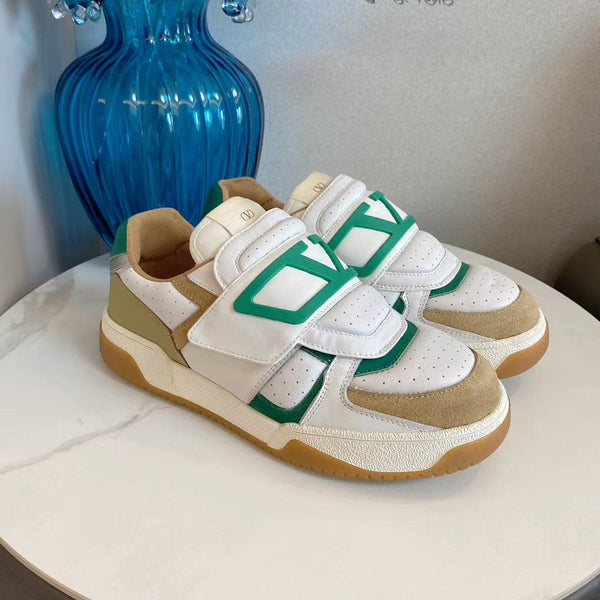 VT 25S Baskets Couple Blanc Beige Vert Cuir de veau Daim 563100