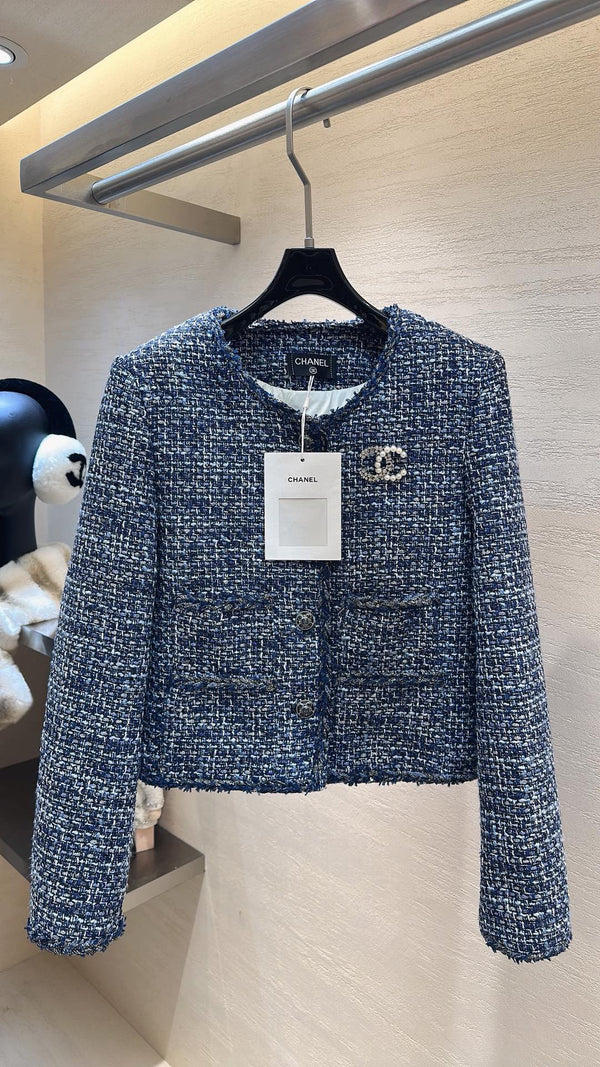 Chanel 2025 Veste Tweed Bleu Duvet